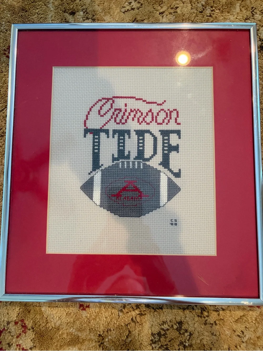 Professionally Framed Crimson Tide Football Cross-Stitch Roll Tide Univ Alabama